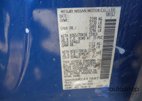 2012 Nissan Frontier Sv from USA, damaged, VIN 1N6AD0ER8CC483687